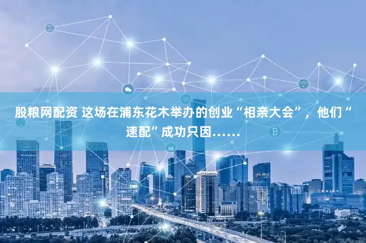 股粮网配资 这场在浦东花木举办的创业“相亲大会”，他们“速配”成功只因……